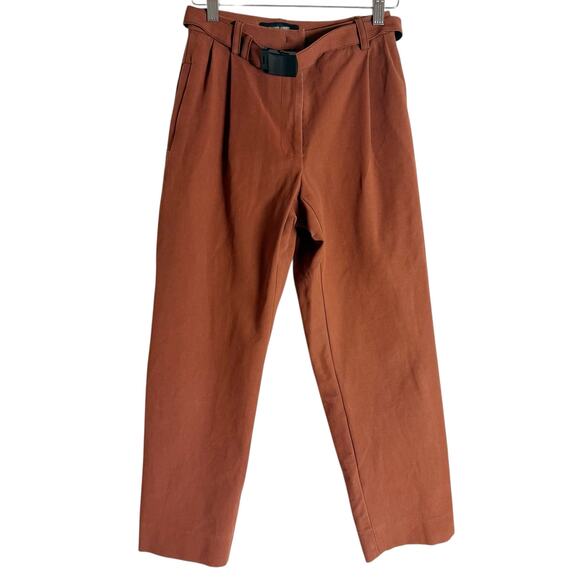 Rachel Comey Pants - Rachel Comey Rust Brown Belted Pleated Straight Leg High Rise Pants Size 00